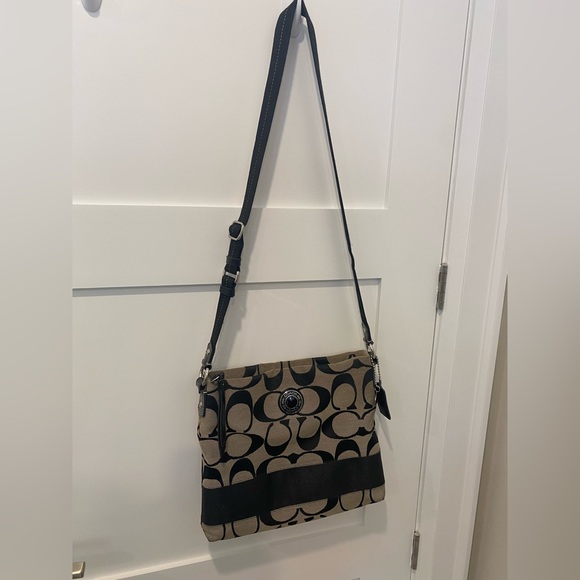Coach Black and Taupe Signature Crossbody Purse - Picture 1 of 10